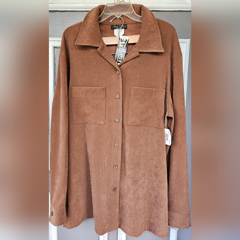 Tall Girl long sleeve button up suede feel NWT* (c-1)